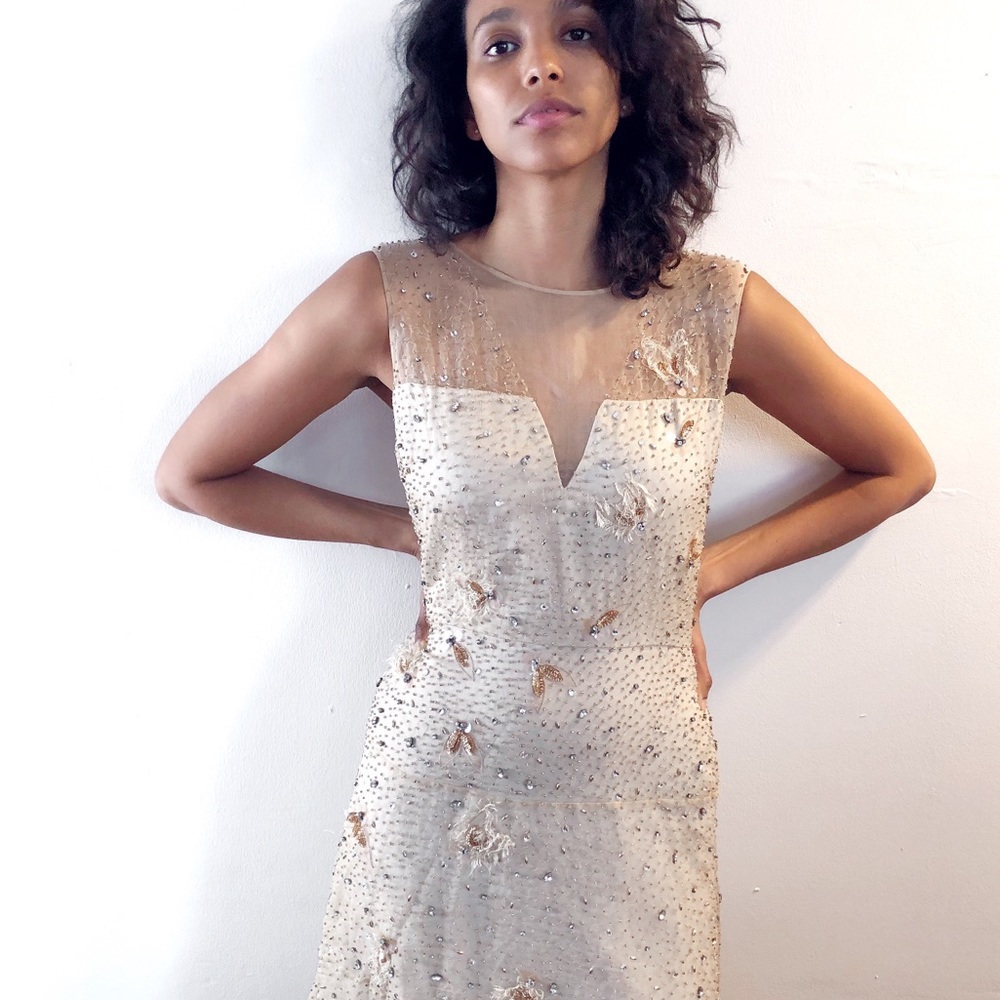 Elie Tahiri/NWT MARITZA dress. Sleeveless Midi in Neutral Tones Size US 6